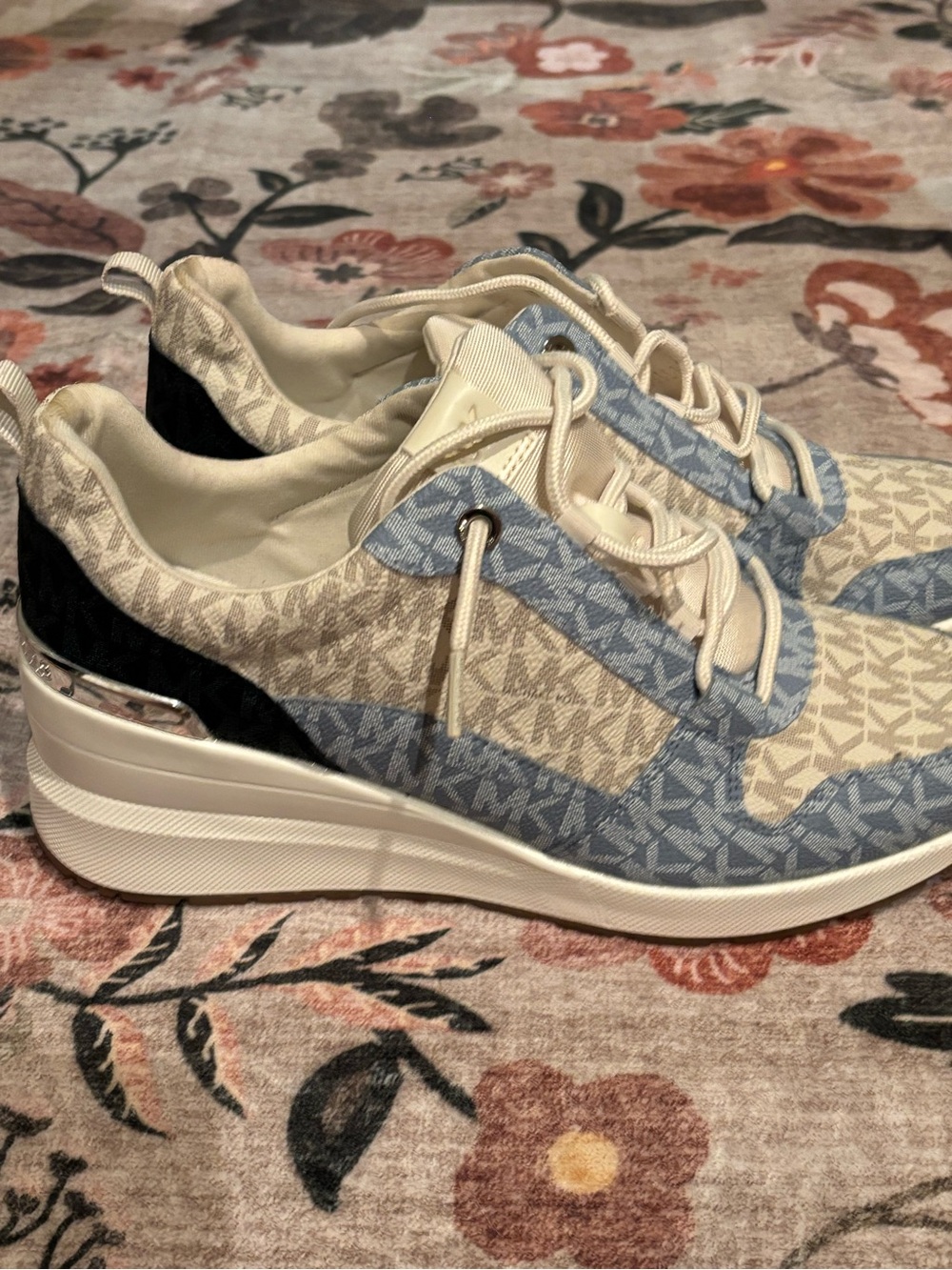 Michael Kors Cream and Light Blue Logo Platform Sneakers